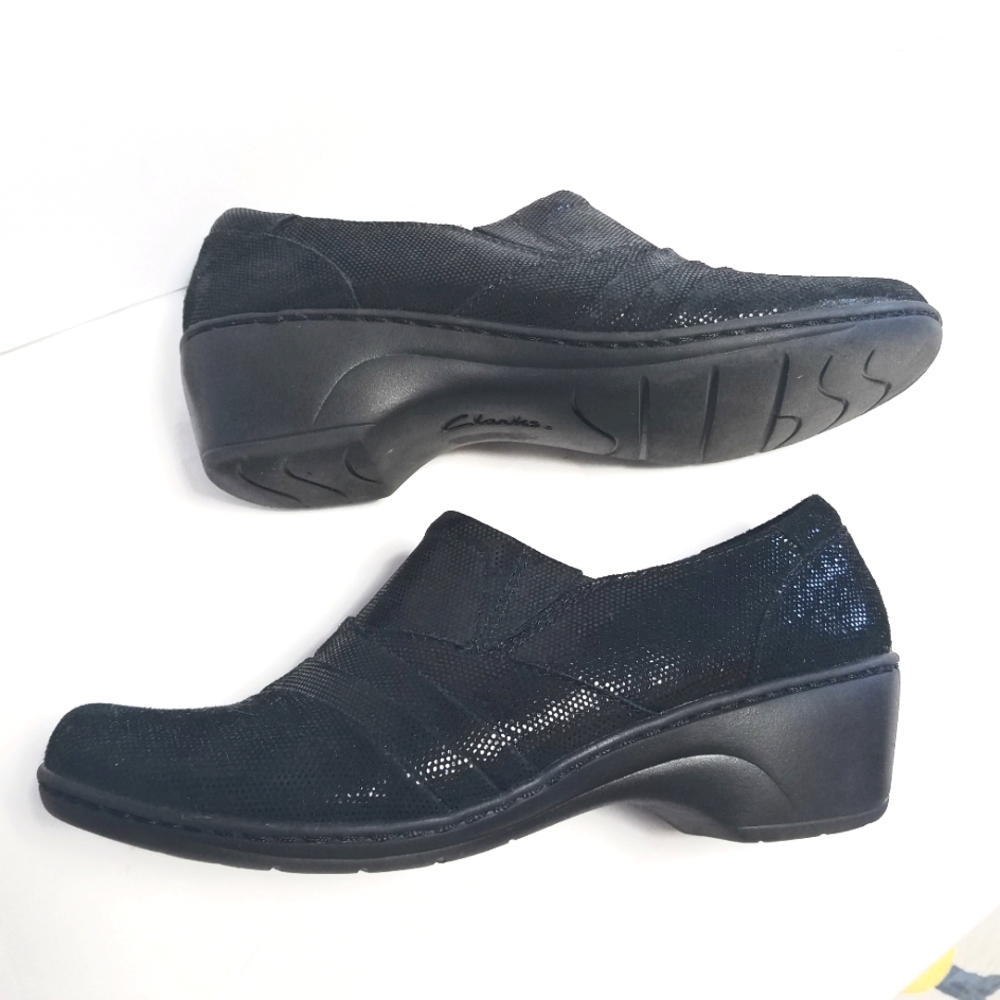 Clarks Womens Channing Kim Black Clog Shimmer Loafer. Sz 9